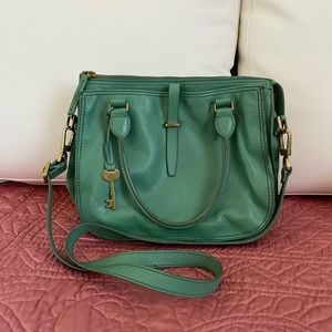 Fossil Ryder Green Leather Satchel Crossbody Purse